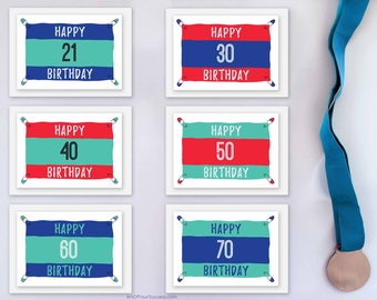 Happy Birthday runner card, birthday age card, card for runner birthday, race bib