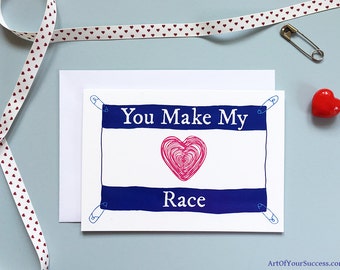 Heart Race, Valentine for runner, Anniversary Card, Love Card, Card for runner, him, her, triathlon, Run Card, Tri Card, Heart Race