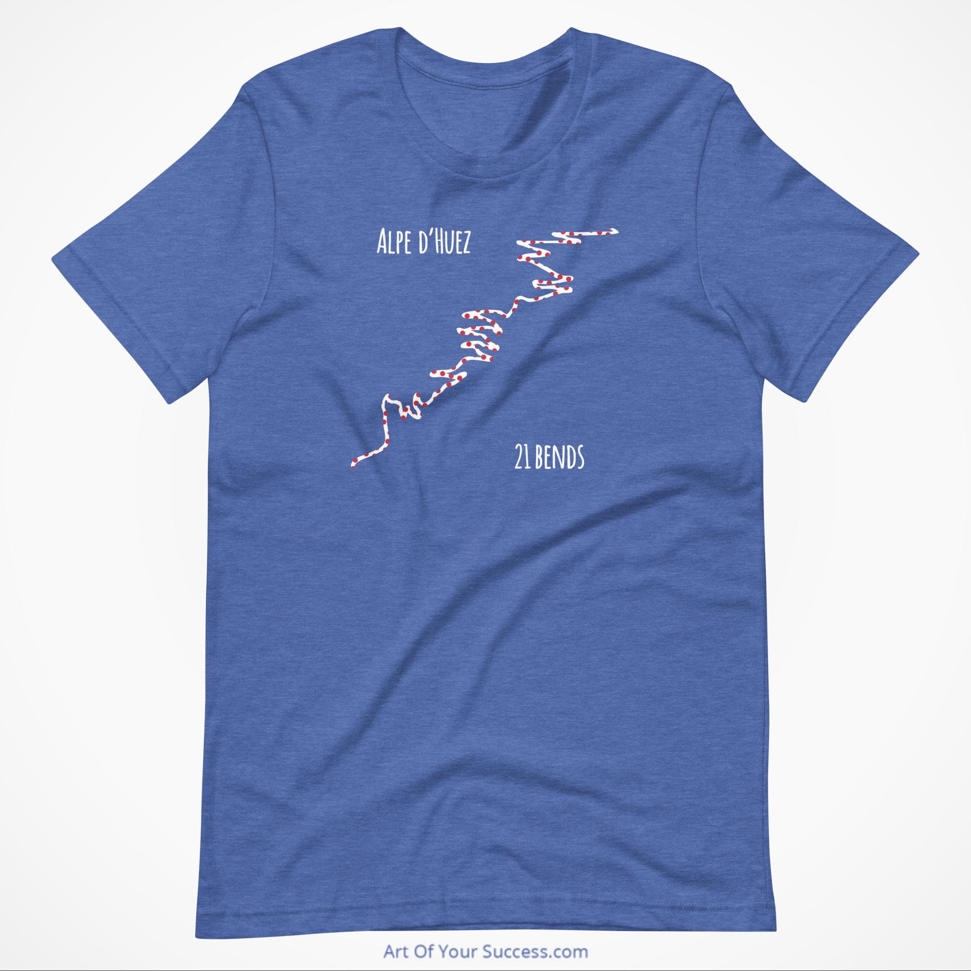 Alpe D'huez 21 Bends in KOM Colours T Shirt, Unisex Fit for Alpe D'huez 21 Bends in KOM Colours T Shirt, Unisex Fit for