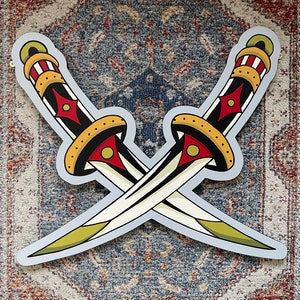 Traditional Tattoo Style Daggers Hand Painted Wall Hanging Art