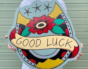 Buena suerte Herradura tatuaje tradicional colgante de pared