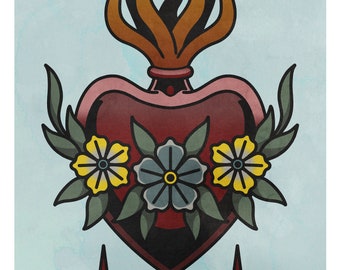 Impresión de tatuaje digital A3 del Sagrado Corazón