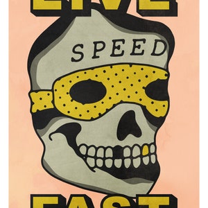 Live Fast A3 Geschwindigkeit Schädel Tattoo-Druck