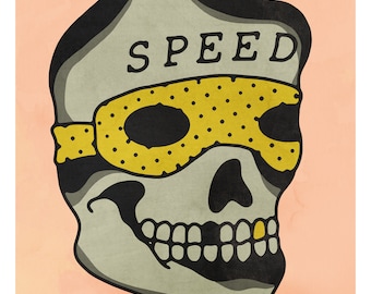 Impresión de tatuaje de calavera de velocidad A3 de Live Fast