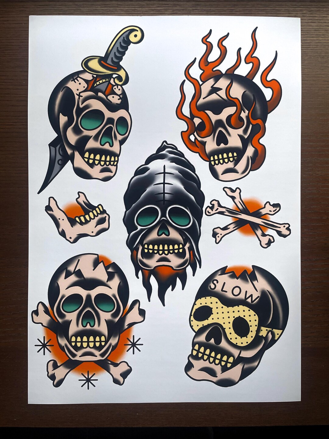 Skull Traditional Tattoo Flash Sheet Digital A3 Print - Etsy