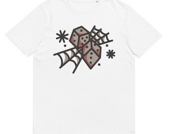 Camiseta algodón orgánico unisex telaraña y dados tatuaje tradicional