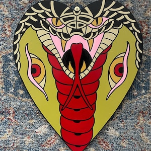 Traditional tattoo cobra snake hand painted wall hanging