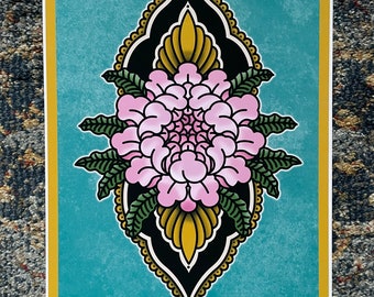Impresión digital A3 de Mandala de peonía tibetana