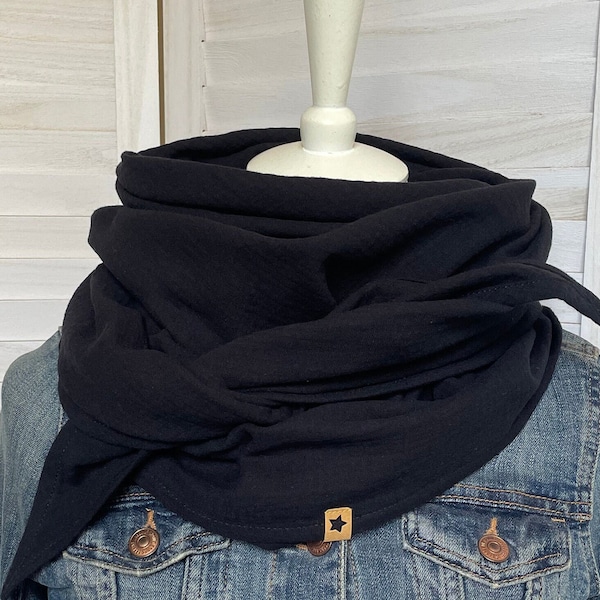 XL muslin triangular scarf black spring summer autumn sewn in one layer