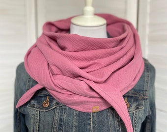 Musselin Dreieckstuch Alt Rosa für Frauen einlagig genäht für Sommer bis Winter