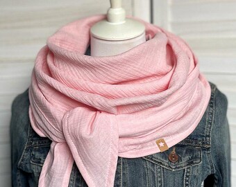 XL Muslin Triangle Scarf Pastel Light Pink Women's Scarf Summer Scarf