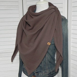 Muslin triangular scarf brown XL single layer scarf summer chocolate