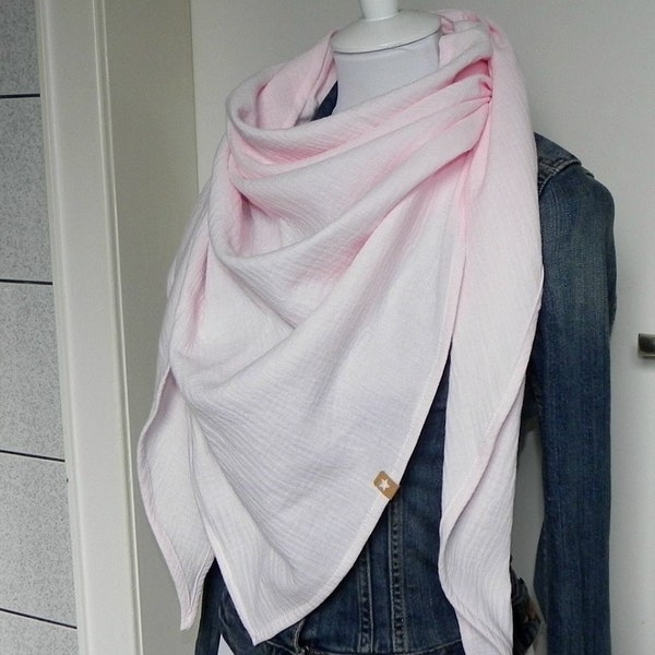 XL Musselin Dreieckstuch hell Rosa Frauen Schal in Pastell