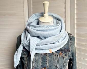 Mousseline sjaal, lichtblauw, effen kleur, dames, enkellaags, driehoekige sjaal