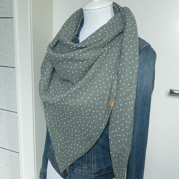 Damen Musselintuch Oliv Punkte Dots Khaki Dreieckstuch einlagig