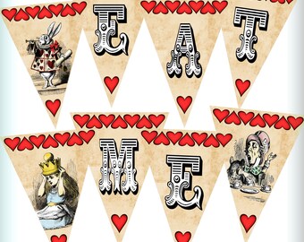 Alice in Wonderland Eat Me Garland Banner and Dessert Table Decoration Printable Instant Download Digital