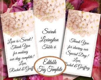 Blush Pink Hydrangea Favor Tag or Place Card Editable Template Printable Instant Download