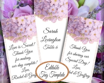 Purple Hydrangea Thank you or Favor Tag or Place Card Editable Template Printable Instant Download