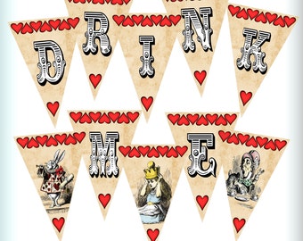Alice in Wonderland Drink Me Garland Banner for Wall or Dessert Table Decoration Printable Instant Download