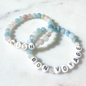 Disney Wish bracelet set - Disney cruise gift - Bon Voyage crystal beaded bracelet - aquamarine and moonstone - morganite and moonstone