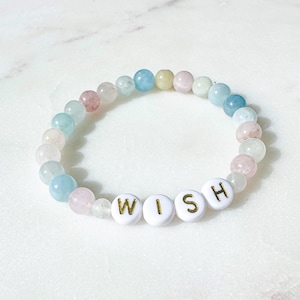 Wish beaded bracelet - rainbow morganite and moonstone genuine crystal bracelet - Disney inspired bracelet