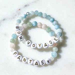 Disney Fantasy bracelet set - Disney cruise gift - Bon Voyage crystal beaded bracelet - aquamarine and moonstone - morganite and moonstone