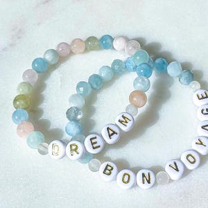 Disney Dream bracelet set - Disney cruise gift - Bon Voyage crystal beaded bracelet - aquamarine and moonstone - morganite and moonstone