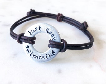 just keep swimming - Disney bracelet - hand stamped bracelet
