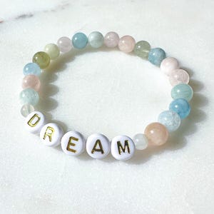 Dream beaded bracelet - rainbow morganite and moonstone genuine crystal bracelet - Disney inspired bracelet