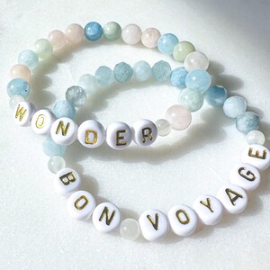 Disney Wonder bracelet set - Disney cruise gift - Bon Voyage crystal beaded bracelet - aquamarine and moonstone - morganite and moonstone
