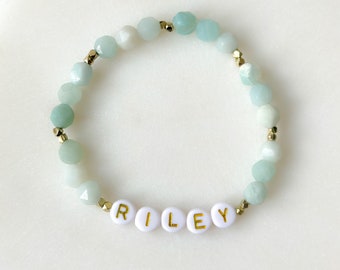 Crystal Custom name bracelet - Amazonite name or mantra bracelet