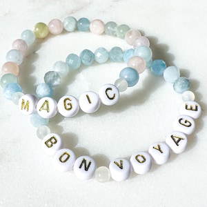 Disney Magic bracelet set - Disney cruise gift - Bon Voyage crystal beaded bracelet - aquamarine and moonstone - morganite and moonstone