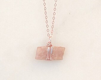 Pink tourmaline crystal necklace pink raw crystal necklace heart chakra gift necklace wire wrapped pink crystal