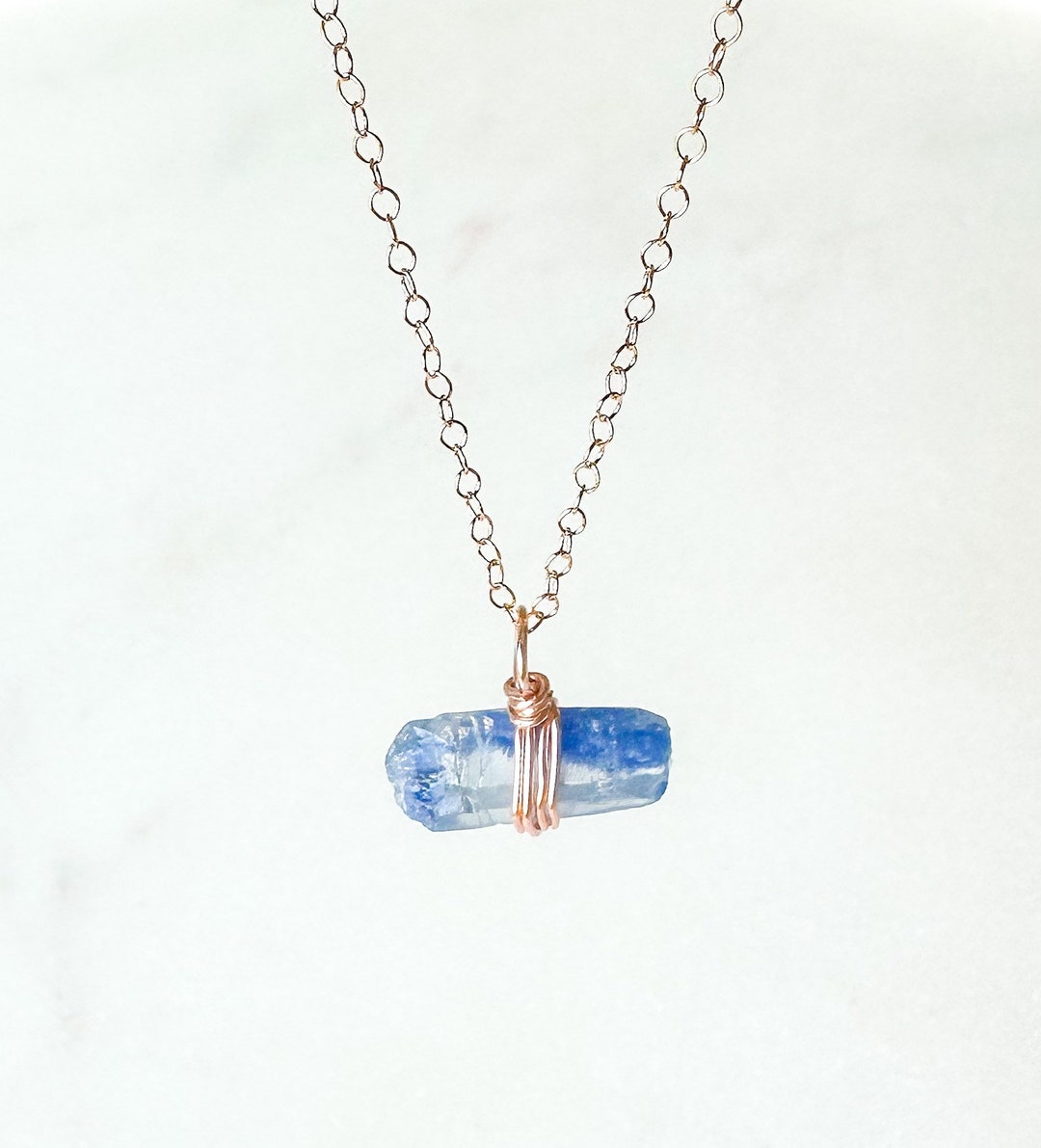 Blue Crystal Necklace Dumortierite Crystal Necklace Blue Quartz Crystal ...