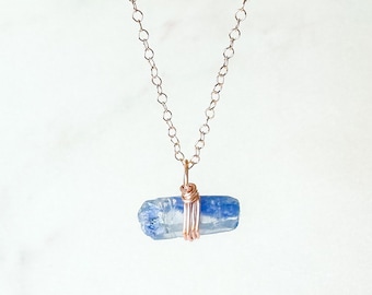 Blue crystal necklace Dumortierite crystal necklace blue quartz crystal necklace Raw crystal  necklace wire wrapped crystal dainty necklace