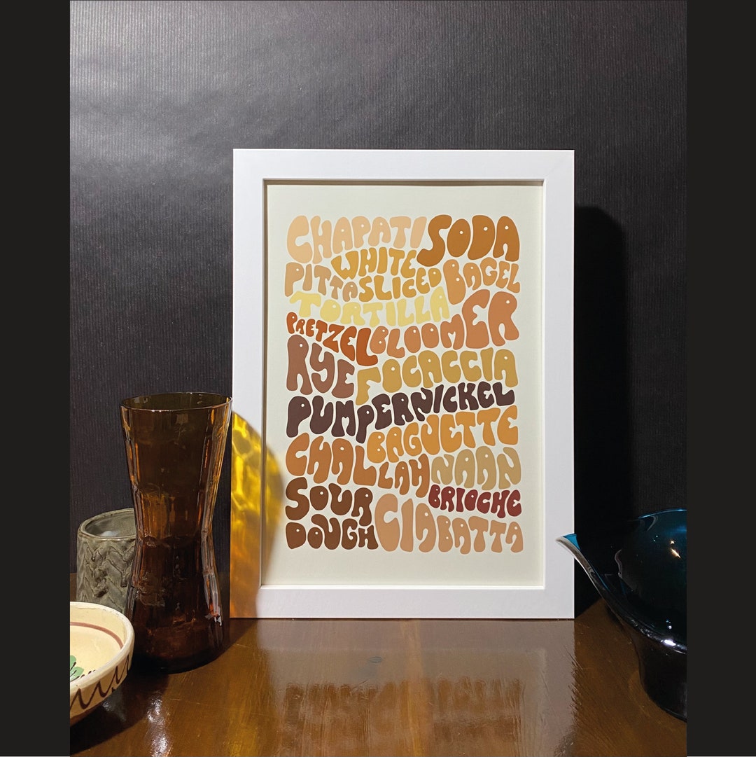 Bread Typography, 70's Style Typography, Types of Bread Poster, Food ...