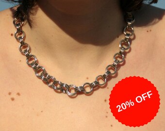 Simple Chain 3x3, Chain necklace, Iron chainmaille necklace, Fantasy metal jewellery, Gothic chainmaille jewelry, Unisex silver chainmaille