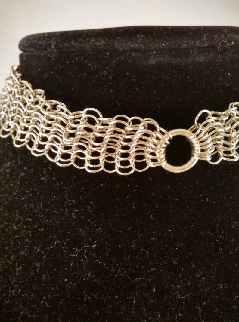 Chainmaille choker, Tiny ring, European Chainmail jewelry, Fantasy choker, Gothic choker, BOHO OOAK, Silver Chainmaille, silver necklace image 3