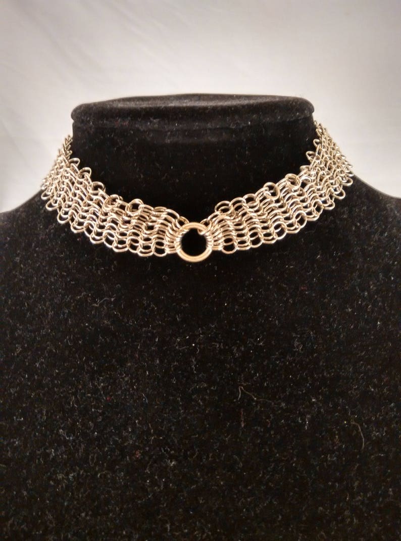 Chainmaille choker, Tiny ring, European Chainmail jewelry, Fantasy choker, Gothic choker, BOHO OOAK, Silver Chainmaille, silver necklace image 4