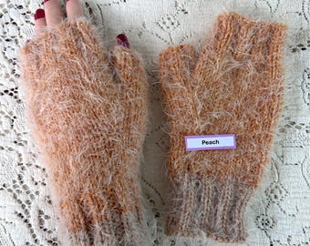 Faux Angora Hand-knit Soft Fingerless Gloves, One-of-a-kind - Etsy