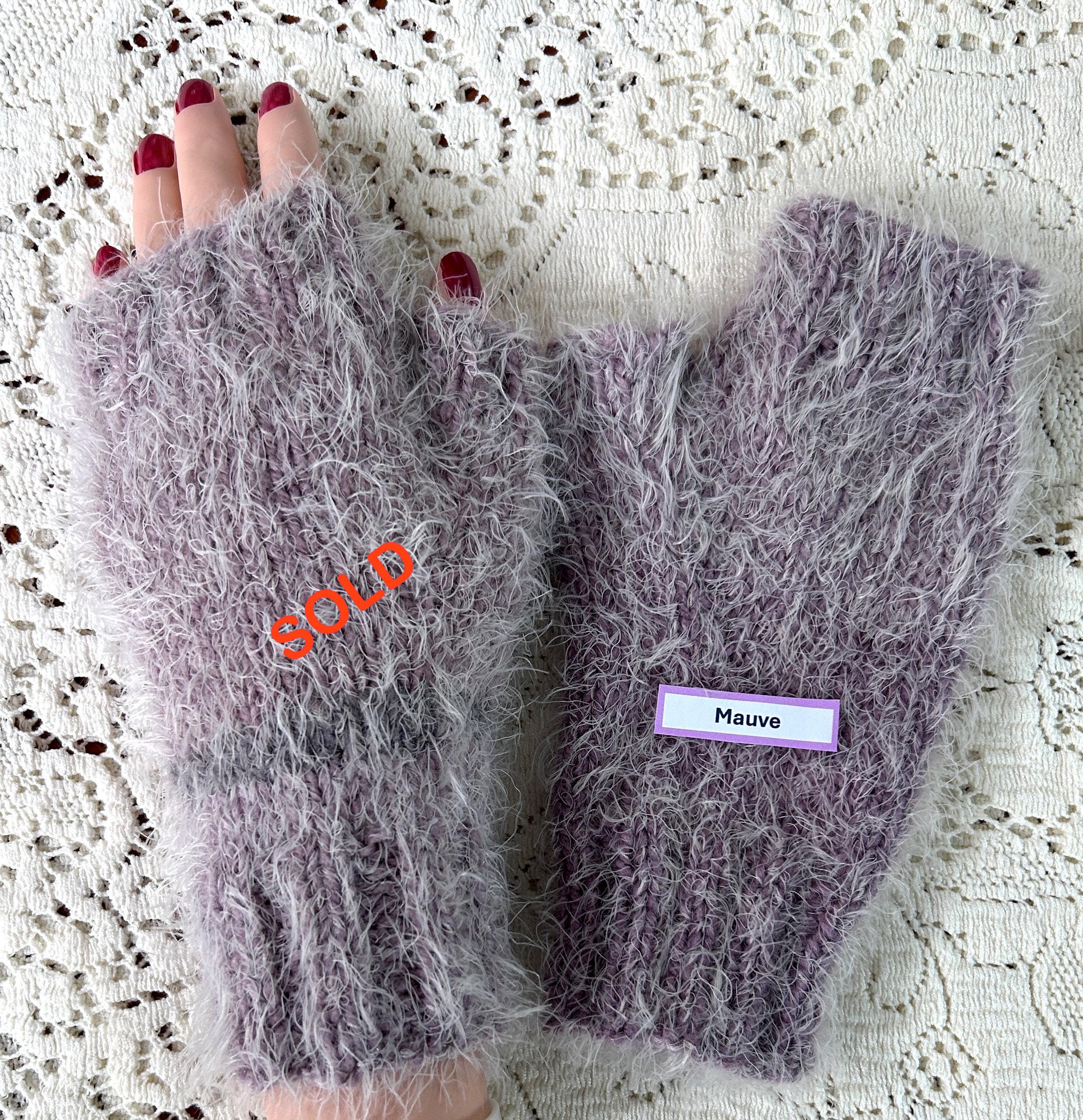 SALSATION サルセーション Rib Knit-Gloves Angora Faux Angora Hand-knit Soft Fingerless Gloves, One-of-a-kind - Etsy