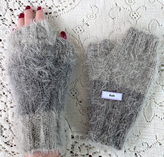 Faux Angora Hand-knit Soft Fingerless Gloves, One-of-a-kind - Etsy