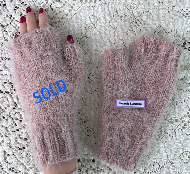 Faux Angora Hand-Knit Soft Fingerless Gloves, One-of-a-Kind image 10