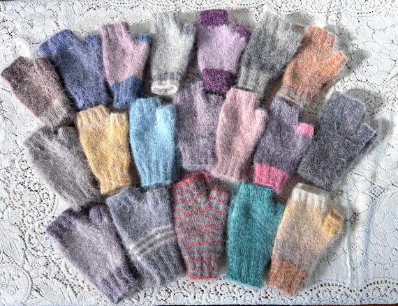 Faux Angora Hand-knit Soft Fingerless Gloves, One-of-a-kind - Etsy
