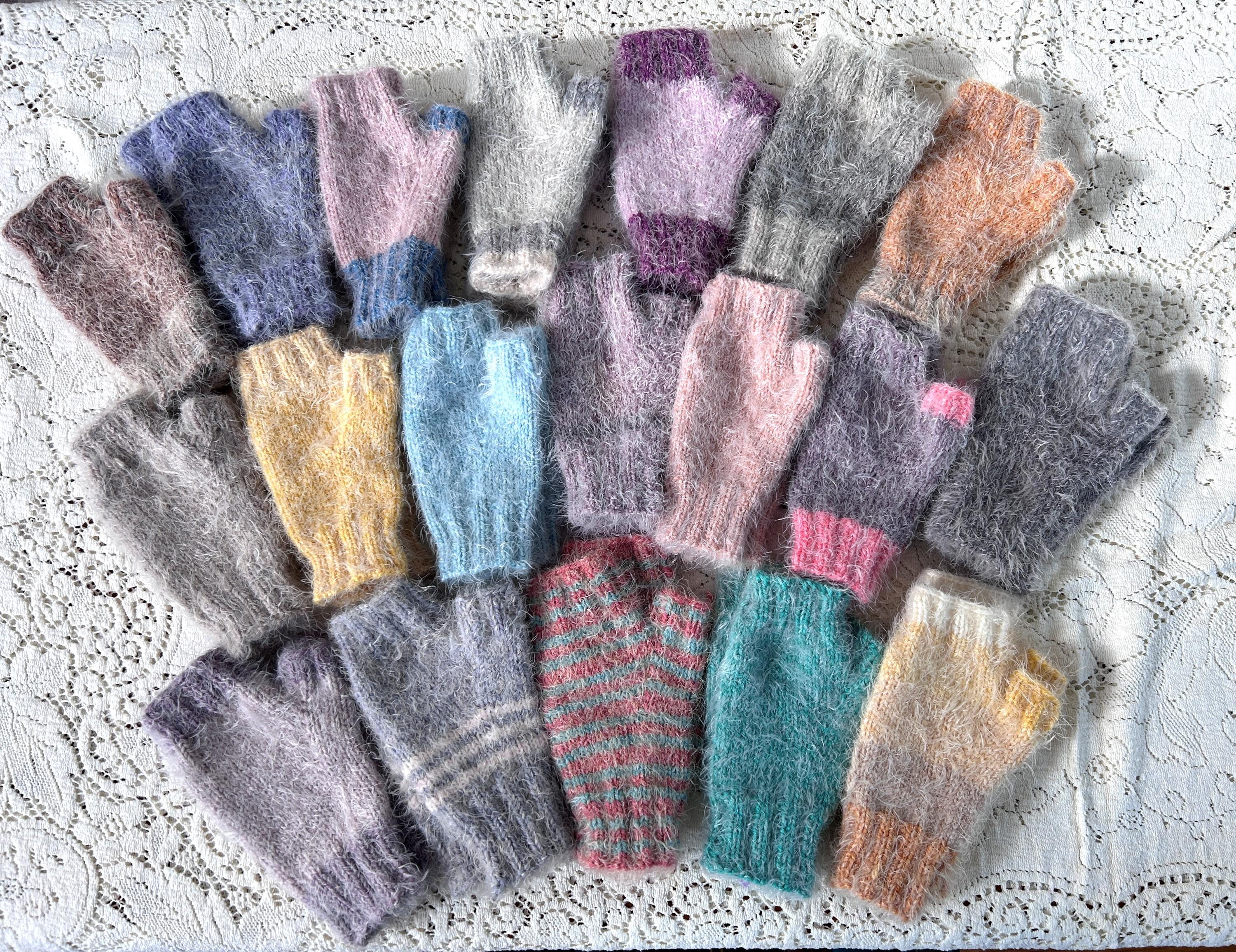 Faux Angora Hand-knit Soft Fingerless Gloves, One-of-a-kind - Etsy