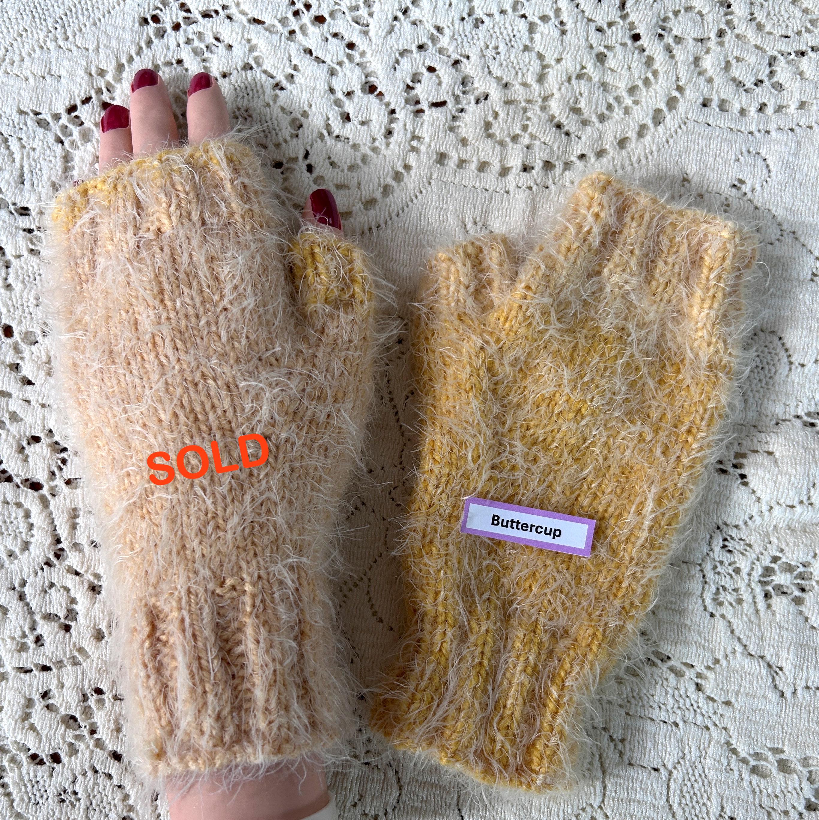 Faux Angora Hand-knit Soft Fingerless Gloves, One-of-a-kind - Etsy