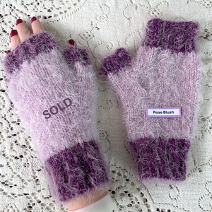 Faux Angora Hand-Knit Soft Fingerless Gloves, One-of-a-Kind image 12