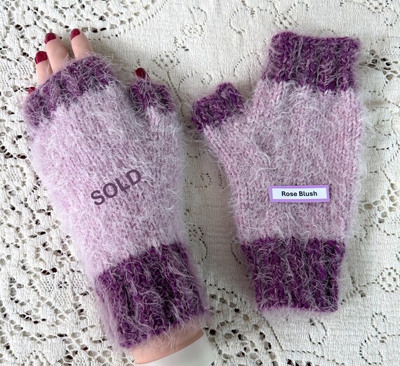 Faux Angora Hand-knit Soft Fingerless Gloves, One-of-a-kind - Etsy
