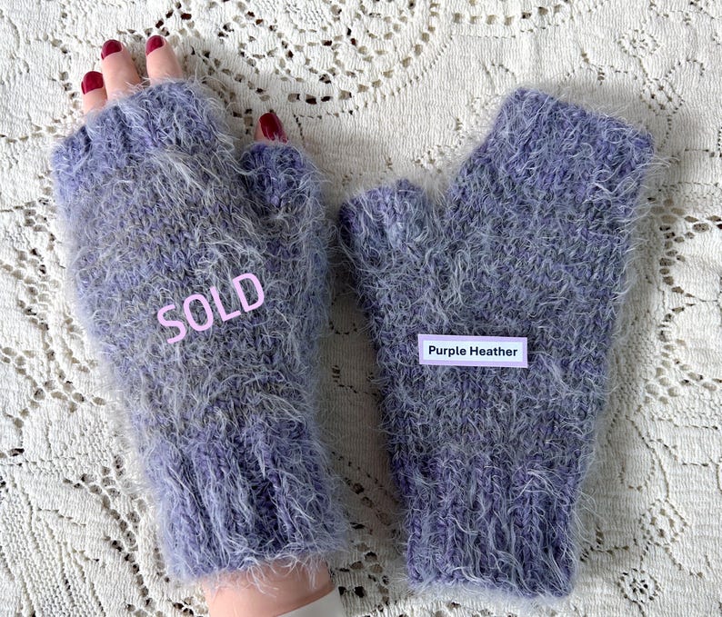 Faux Angora Hand-Knit Soft Fingerless Gloves, One-of-a-Kind image 11