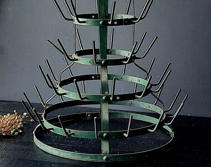Antique French Green Bottle Tree for 52 Bottles, Herisson Cup Rack
